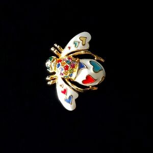 Joan Rivers Bee Brooch Pin Lots of Love Hearts Enamel Vintage Gold-Tone Mint 🩵